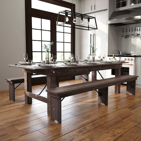 Flash Furniture Rectangle 40 in W, 108 in L, 30 in H, Pine Wood, Pinus Glabra, Steel, Mahogany XA-F-108X40-MG-GG